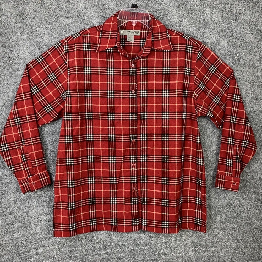 Chandler Hill Collection Shirt Button Up Shacket Women L Red Plaid